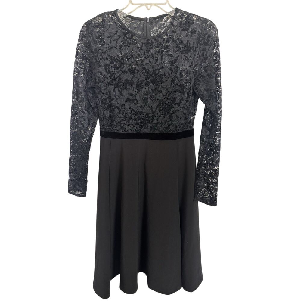 Lauren Ralph Lauren Black Sheer Lace Fit Flare Dress Size 2 Wedding Guest LBD